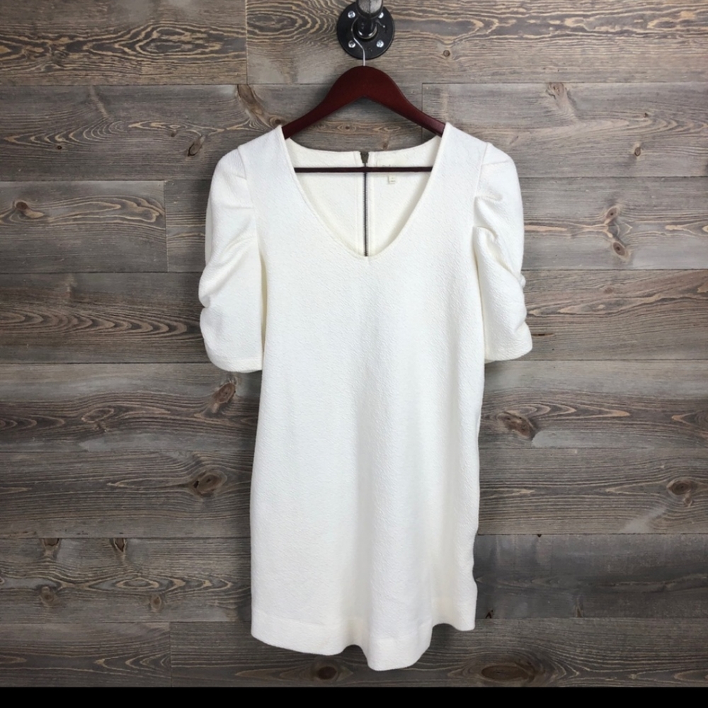 Anthropologie Deletta White Pocket Ruched Dress